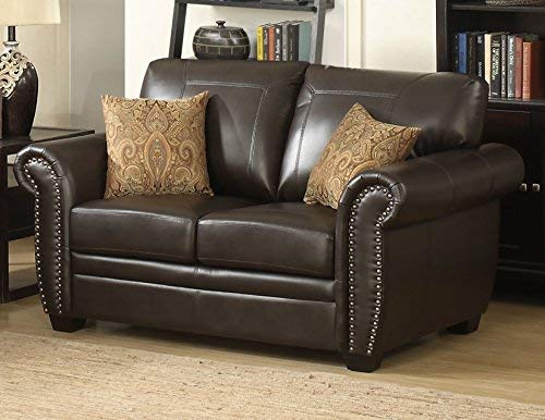 Christies Home Living 2 Piece Louis Traditional Fabric Stationary Sofa And Love Seat Living Room Set With Accented Nail Head Trim Brown 0 0