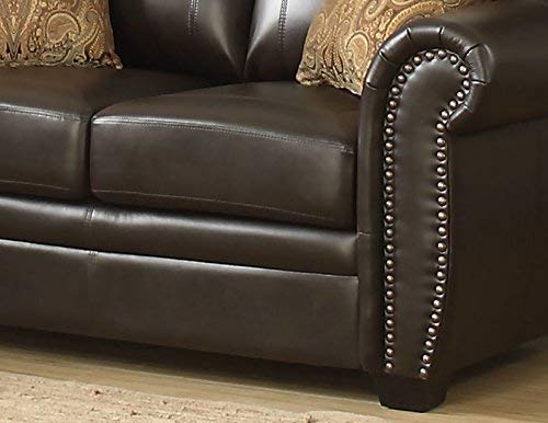 Christies Home Living 2 Piece Louis Traditional Fabric Stationary Sofa And Love Seat Living Room Set With Accented Nail Head Trim Brown 0 2