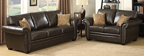 Christies Home Living 2 Piece Louis Traditional Fabric Stationary Sofa And Love Seat Living Room Set With Accented Nail Head Trim Brown 0