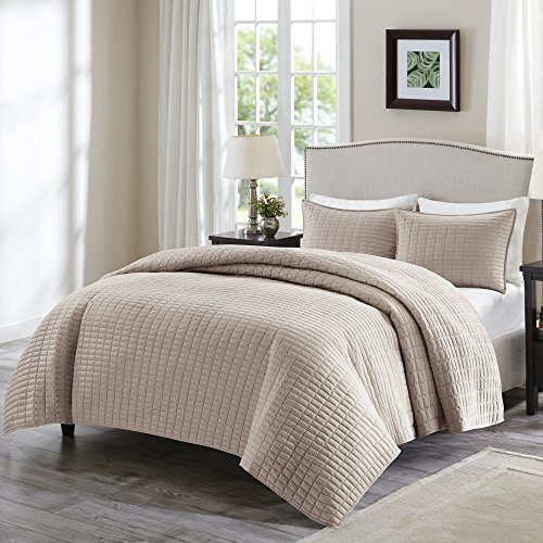 Comfort Spaces Kienna Quilt Coverlet Bedspread Ultra Soft Hypoallergenic All Season Lightweight Filling Stitched Bedding Set TwinTwin XL 66x90 Taupe 2 Piece 0