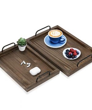 Comfort Theory Wooden Accent Tray With Handles Set Of 2 Decorative Serving Trays For Ottomans Coffee Table Lightweight Portable Farmhouse Rustic Trays For Breakfast In Bed Chocolate Brown 0 300x360