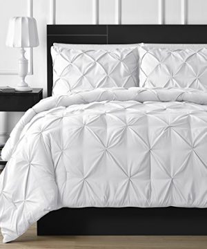 Comfy Bedding 3 Piece Pinch Pleat Comforter Set All Season Pintuck Style Double Needle Durable Stitching Queen White 0 300x360