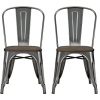 DHP Fusion Metal Dining Chair With Wood Seat Distressed Metal Finish For Industrial Appeal Set Of Two Antique Gun Metal 0 100x100