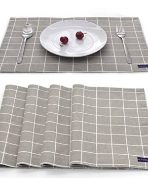 EJIAS Grey Checked Fabric Placemats Set Of 4 Durable Washable Soft Cloth Placemats For Dining Table Waterproof Heat Resistant Table Mats 18 X 12 Inch 0 300x360