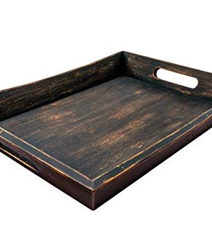 EZDC Wooden Tray Coffee Table Tray Ottoman Tray Dark Brown 16 X 12 Modern Aesthetic Decorative Serving Tray With Handles For Drinks And Food 0 300x333