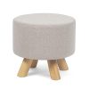 Edeco Modern Round Ottoman Foot Rest StoolSeat Pouf Ottoman With Linen Fabric And Non Skid Wooden Legs Beige 0 100x100