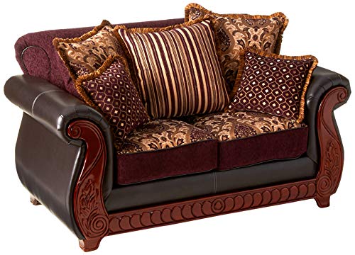 Furniture Of America Kildred 2 Piece Fabric And Leatherette Sofa Set Burgundy 0 1