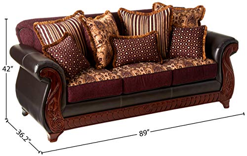 Furniture Of America Kildred 2 Piece Fabric And Leatherette Sofa Set Burgundy 0 3