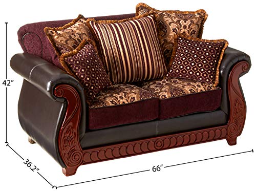 Furniture Of America Kildred 2 Piece Fabric And Leatherette Sofa Set Burgundy 0 4