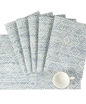 HEBE Placemats Set Of 6 Washable Placemat For Dining Table Woven Vinyl Place Mats Reversible Durable Kitchen Table MatsBlueWhite 6 0 300x360