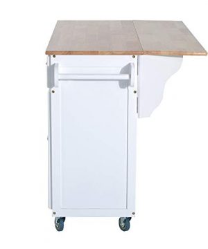 HOMCOM Rolling Oak Wood Drop Leaf Kitchen Island Cart With Storage And Butcher Block White 0 5 300x360