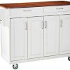 Home Styles Mobile Create A Cart White Finish Four Door Cabinet Kitchen Cart With Rich Oak Wood Top Adjustable Shelving 0 100x100