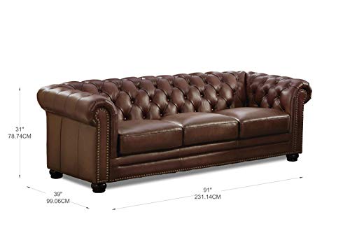 Hydeline Aliso 100 Leather Chesterfield Sofa Couch Set Sofa Loveseat Chair Brown 0 3