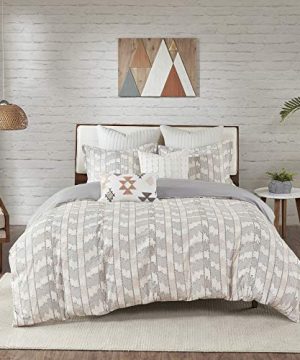 INKIVY 100 Cotton Duvet Jacquard Geometric Design All Season Comforter Cover Bedding Set Matching Shams KingCal King104x92 Suri GrayBlush Stripes 3 Piece 0 300x360