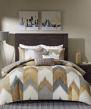 INKIVY Alpine FullQueen Size Bed Comforter Set Yellow Taupe Grey Ivory Pieced Chevron 3 Pieces Bedding Sets 100 Cotton Bedroom Comforters 0 300x360