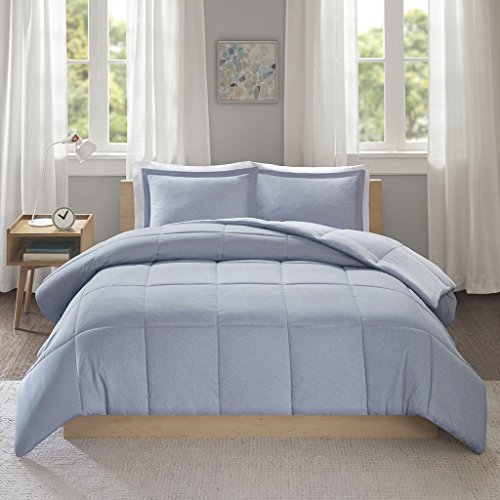 Intelligent Design Carson Ultra Soft Reversible Frosted Print Plush To Yarn Dyed Heathered Microfiber Comforter Set TwinTwin XL Blue 0
