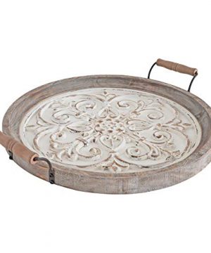 Kate And Laurel Hillrose Round Wooden Tray 18 Inch Diameter Rustic Brown And White Decorative Tray For Serving Display And Storage 0 300x360