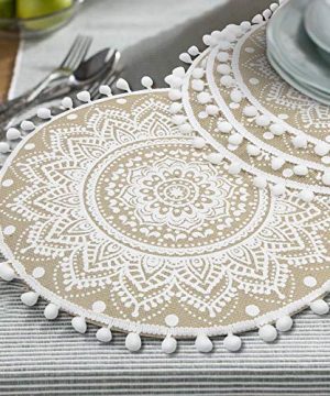 Lahome Mandala Flower Round Placemat Farmhouse Jute Table Mats With Pompom Tassel 15 Inch Place Mat For Dining Room Kitchen Table Decor White 4 0 300x360