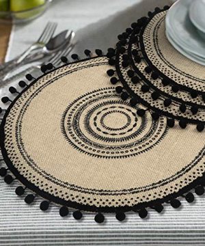 Lahome Tribal Folk Geometric Circles Pattern Round Placemat Farmhouse Jute Table Mats With Pompom Tassel 15 Inch Place Mat For Dining Room Kitchen Table Decor Black 4 0 300x360