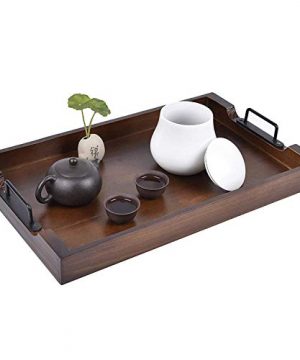 Large Wooden Ottoman Tray Rustic Farmhouse Serving Tray With Metal Handles Used With Ottoman Coffee Table Decoration Parties Decorative To Serve Tea Breakfast In Bed Food Wine 0 300x360