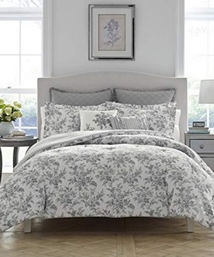 Laura Ashley Home Annalise Collection Luxury Ultra Soft Comforter All Season Premium 7 Piece Bedding Set Stylish Delicate Design For Home Decor King Shadow Grey 0 300x360
