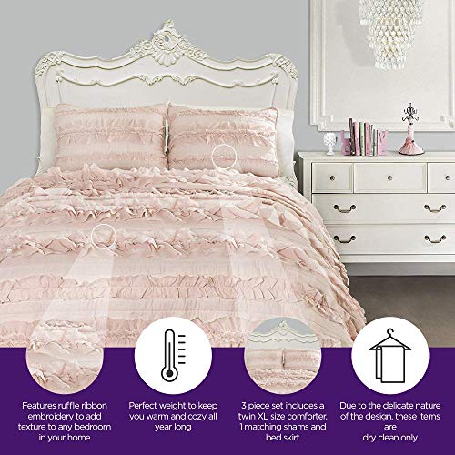 Lush Decor Belle 2 Piece Ruffled Quilt Bedding Set Twin Pink Blush 0 0