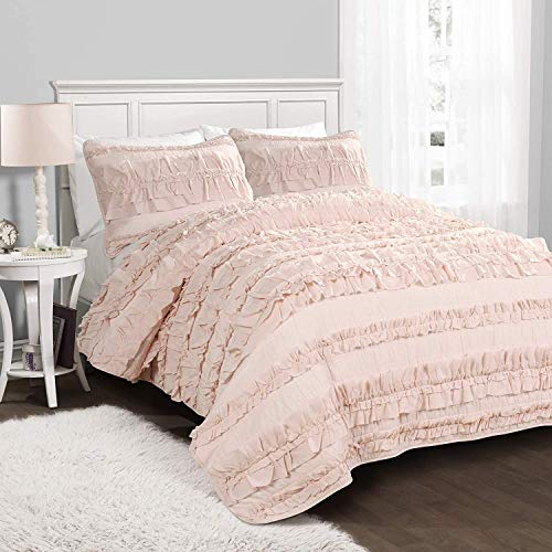 Lush Decor Belle 2 Piece Ruffled Quilt Bedding Set Twin Pink Blush 0 1