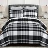 Lush Decor Farmhouse Eco Friendly Recycled Yarn Dyed Cotton Plaid 5 Piece Comforter Set FullQueen Gray And White 0 100x100