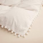 MOVE OVER 3 Pieces White Bedding Off White Duvet Cover Set Ball Fringe Pattern Design Soft Offwhite Bedding Set Queen 1 Duvet Cover 2 Ball Lace Pillow Shams Queen, Offwhite
