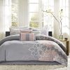 Madison Park Lola 6 Pc Cotton Sateen Floral Print Embroidered Toss Pillow Modern Casual All Season Comforter Bedding Set With Matching Sham And Bedskirt TwinTwin XL GreyBlush 0 100x100