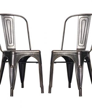 Merax Metal Dining Chairs High Back Stackable Kitchen Industrial Vintage Side Chairs Set Of 2 Black Golden 0 300x360