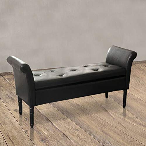 Modern Pu Leather Storage Ottoman Bench, Black Leather Storage Bench For Bedroom