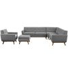 Modway Engage Mid Century Modern Upholstered Fabric 5 Piece Sectional Sofa In Gray Seating For Six 0 100x100