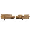 Modway Engage Mid Century Modern Upholstered Sofa And Two Armchair Living Room Set Tan Leather 0 100x100
