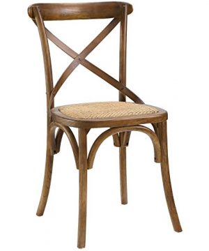 Modway Gear Rustic Modern Farmhouse Elm Wood Rattan Dining Chair In Walnut 0 300x360