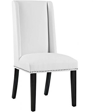 Modway MO Baron Modern Tall Back Wood Faux Leather Upholstered Dining Chair White 0 300x360