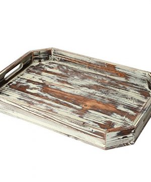 MyGift Rustic Torched Wood Serving Breakfast Tray Coffee Server With Cut Out Handles And Angled Edges 0 300x360