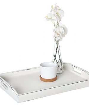 MyGift Rustic Whitewashed Wood Serving Tray With Cutout Handles Coffee Table Accents 0 300x360