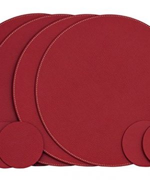 Nikalaz Set Of Round 4 Red Placemats And 4 Coasters Round Table Placemats Place Mats 1299 Inches Recycled Leather Placemats For Dining Table 0 300x360