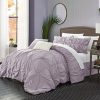 Perfect Home 6 Piece Ramanda Floral Pinch Pleat Ruffled Designer Embellished Comforter Set King Lavender 0 100x100