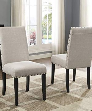 Roundhill Furniture Biony Tan Fabric Dining Chairs With Nailhead Trim Set Of 2 0 300x360