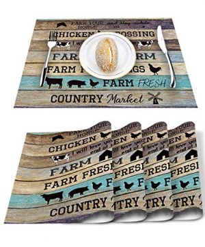 SUN Shine Placemats Set Of 6 Funny Farm Life Animal Quotes Placemat For Dining Table Decorations Heat Resistant Washable Table Mats For Kitchen Dinner Banquet Farmhouse Wooden 0 300x360