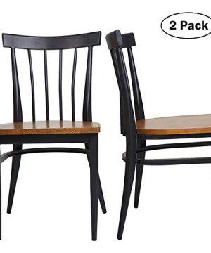Set Of 2 Dining Side Chairs Natural Wood Seat And Sturdy Iron Frame Simple Kitchen Restaurant Chairs For Dining Room Cafe Bistro Ergonomic DesignComb Back 0 300x360