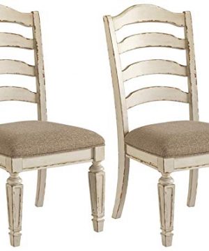 Signature Design By Ashley Realyn Dining Room Chair Ladder Back Chipped White 0 300x360