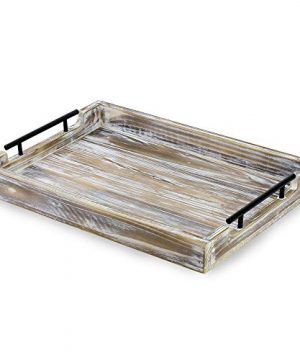 Tausi Decorative Rustic Wooden Tray For Ottoman Coffee Table Kitchen Platter Breakfast Serving Tray With Beautiful Metal Handles Centerpiece Tray Farmhouse Trays 0 300x360