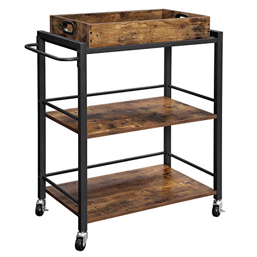 Hold up to 33lbs Bar Serving Cart Microwave Stand Side Table Movable and Lockable End Table Rolling Coffee Station Bakers Rack with 3 Tier Storage Shelves amzdeal Kitchen Cart