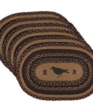 VHC Brands Primitive Tabletop Kitchen Heritage Farms Tan Crow Oval Jute Placemat Set Of 6 Mustard Yellow 0 300x360