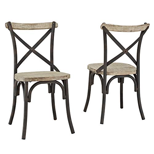 WE Furniture Industrial Farmhouse Wood And Metal X Back Kitchen Dining Chairs Set Of 2 Black 0 3