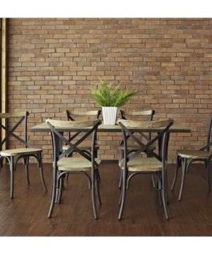 WE Furniture Industrial Farmhouse Wood And Metal X Back Kitchen Dining Chairs Set Of 2 Black 0 4 300x360