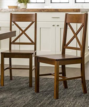 Walker Edison Solid Wood Farmhouse Dining Chairs X Back Armless Kitchen Chairs Set Of 2 Brown 0 300x360